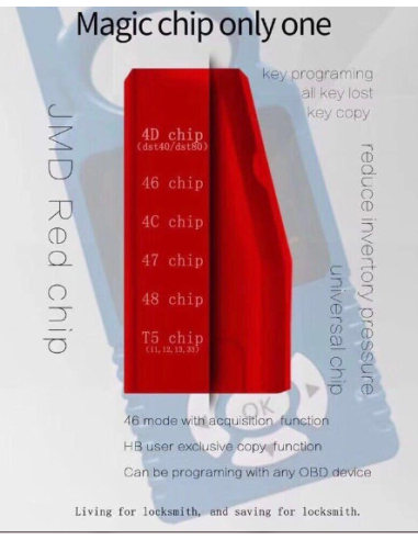 Transponder JMD RED CHIP, per copia ID4D-40, ID4D-80, ID46, ID4C, ID47, ID48, T5 (ID11, ID12, ID13, ID33), Carbon