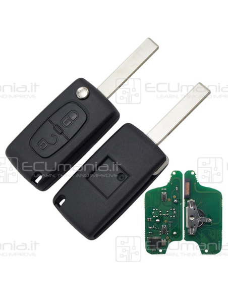 Chiave Radiocomando KRC-PEU-2B-001, Flip, 2 tasti, VA2 / HU83, 433MHz ASK / FSK