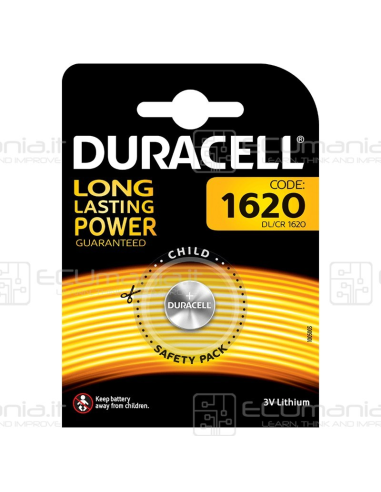 Batteria Duracell Lithium CR1620 / ECR1620 / DL1620, 3V, Blister 1 Batteria