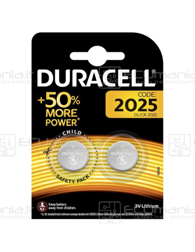 Batteria Duracell Lithium CR2025 / DL2025, 3V, Blister 2 Batterie