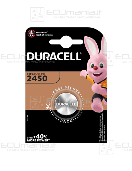 Batteria Duracell Lithium CR2450 / ECR2450 / DL2450, 3V, Blister 1 Batteria