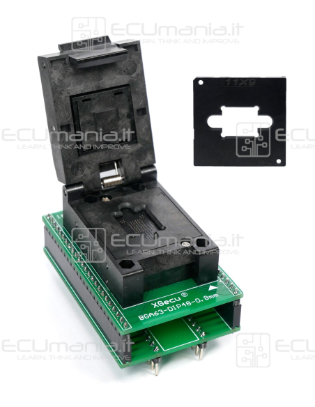 Adattatore VFBGA63 per XGecu PRO T56, con doppio frame intercambiabile per NAND 10.5x13mm e 9x11mm