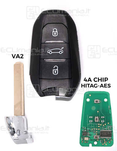 Chiave Radiocomando KRC-CIT-003x, Keyless, 3 tasti, VA2 / HU83, 434MHz,  Transponder Hitag2 PCF7953 / Hitag AES 4A