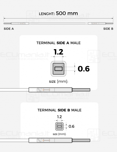 Cavo per interconnessione con terminali maschio MCON 1.2 x 0.6 mm