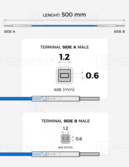 Cavo per interconnessione con terminali maschio MCON 1.2 x 0.6 mm