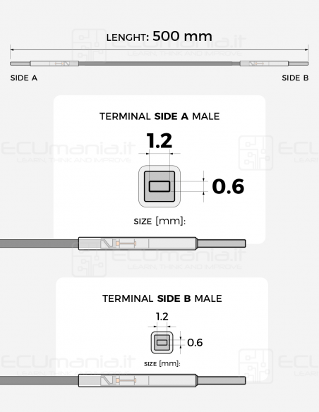 Cavo per interconnessione con terminali maschio MCON 1.2 x 0.6 mm