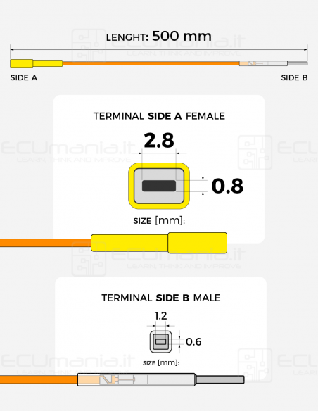 Interconnection Cable – MCP 2.8 × 0.8 mm Female to MCON 1.2 × 0.6 mm Male (Yellow Sleeve)