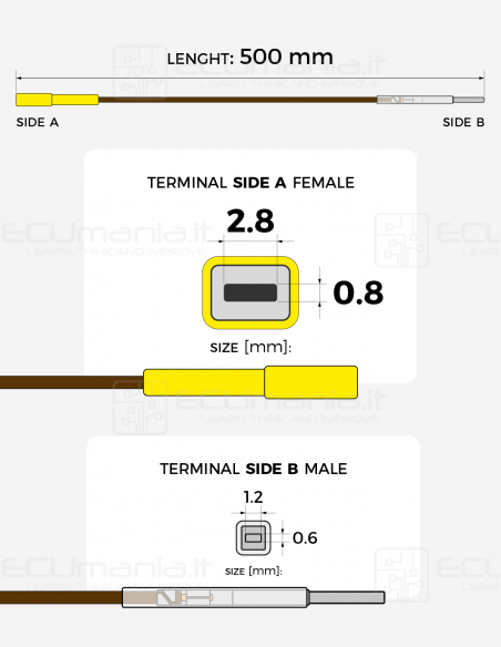 Interconnection Cable – MCP 2.8 × 0.8 mm Female to MCON 1.2 × 0.6 mm Male (Yellow Sleeve)