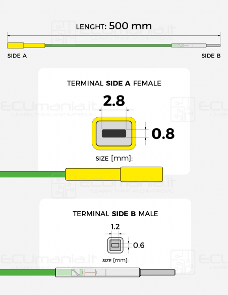 Interconnection Cable – MCP 2.8 × 0.8 mm Female to MCON 1.2 × 0.6 mm Male (Yellow Sleeve)