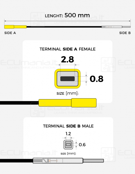 Interconnection Cable – MCP 2.8 × 0.8 mm Female to MCON 1.2 × 0.6 mm Male (Yellow Sleeve)