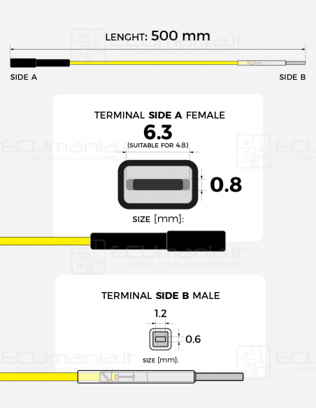 Interconnection Cable – MCP 6.3 / 4.8 × 0.8 mm Female to MCON 1.2 × 0.6 mm Male (Black Sleeve)