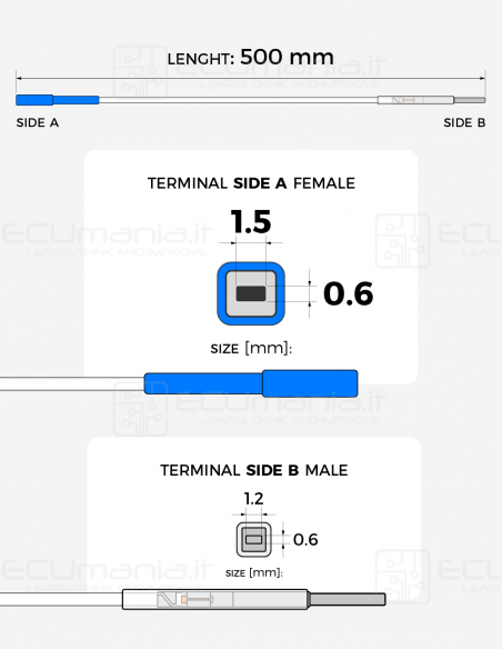 Interconnection Cable – MCP 1.5 × 0.6 mm Female to MCON 1.2 × 0.6 mm Male (Blue Sleeve)