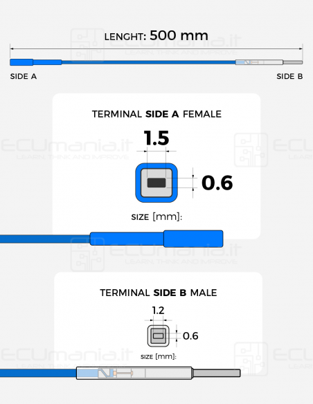 Cavo per interconnessione con terminale femmina MCP 1.5 x 0.6 mm