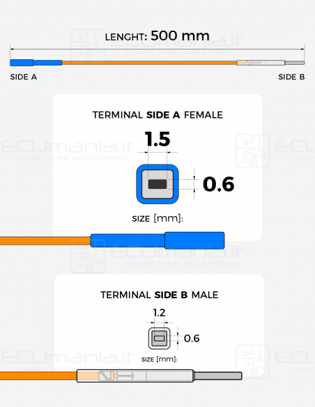 Interconnection Cable – MCP 1.5 × 0.6 mm Female to MCON 1.2 × 0.6 mm Male (Blue Sleeve)