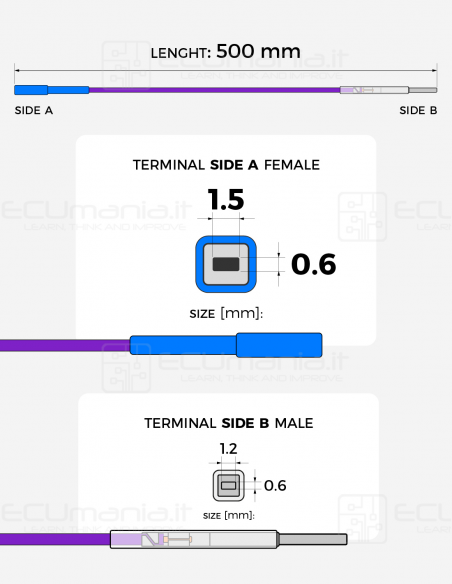 Interconnection Cable – MCP 1.5 × 0.6 mm Female to MCON 1.2 × 0.6 mm Male (Blue Sleeve)