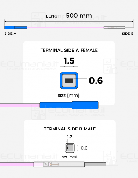 Interconnection Cable – MCP 1.5 × 0.6 mm Female to MCON 1.2 × 0.6 mm Male (Blue Sleeve)