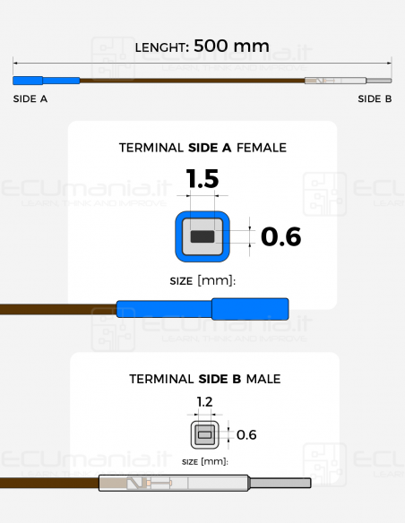 Cavo per interconnessione con terminale femmina MCP 1.5 x 0.6 mm