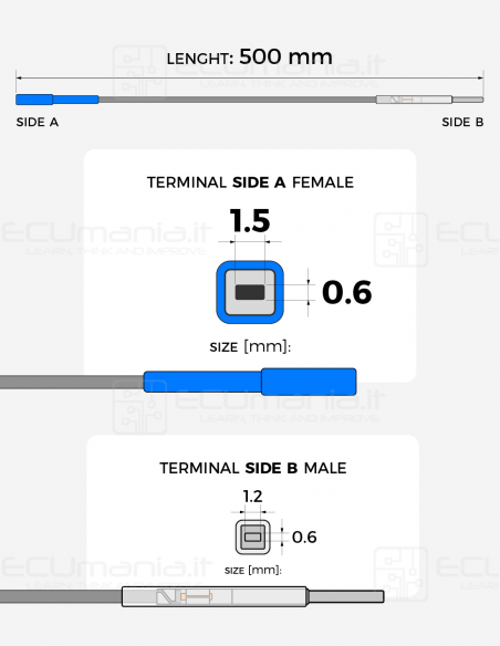 Cavo per interconnessione con terminale femmina MCP 1.5 x 0.6 mm