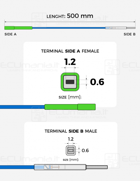 Interconnection Cable – MCON 1.2 × 0.6 mm Female to MCON 1.2 × 0.6 mm Male (Green Sleeve)