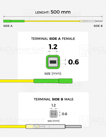 Cavo per interconnessione con terminale femmina MCON 1.2 x 0.6 mm