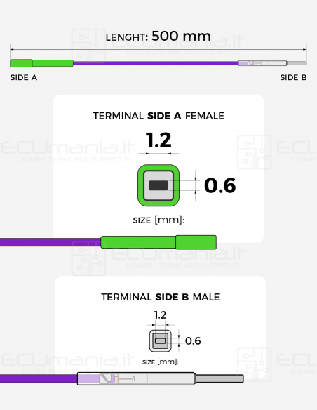 Interconnection Cable – MCON 1.2 × 0.6 mm Female to MCON 1.2 × 0.6 mm Male (Green Sleeve)