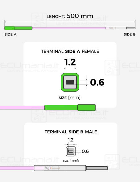 Cavo per interconnessione con terminale femmina MCON 1.2 x 0.6 mm
