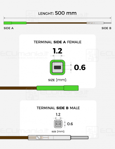 Cavo per interconnessione con terminale femmina MCON 1.2 x 0.6 mm