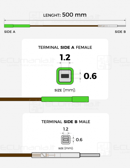 Cavo per interconnessione con terminale femmina MCON 1.2 x 0.6 mm