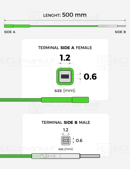 Cavo per interconnessione con terminale femmina MCON 1.2 x 0.6 mm