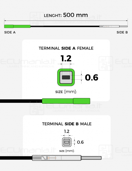 Cavo per interconnessione con terminale femmina MCON 1.2 x 0.6 mm