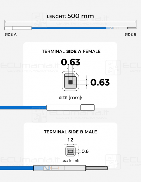 Cavo per interconnessione con terminale femmina MQS 0.63 x 0.63 mm
