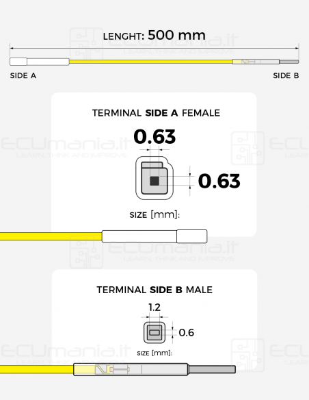 Interconnection Cable – MQS 0.63 × 0.63 mm Female to MCON 1.2 × 0.6 mm Male (White Sleeve)