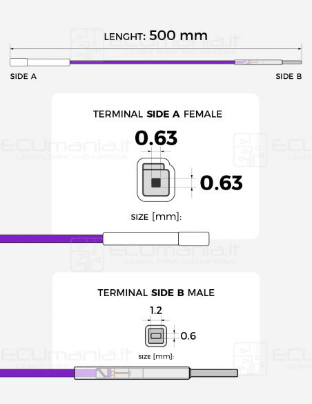 Interconnection Cable – MQS 0.63 × 0.63 mm Female to MCON 1.2 × 0.6 mm Male (White Sleeve)