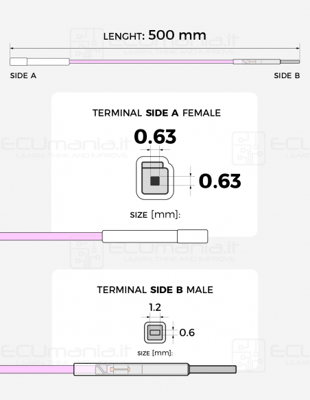Interconnection Cable – MQS 0.63 × 0.63 mm Female to MCON 1.2 × 0.6 mm Male (White Sleeve)