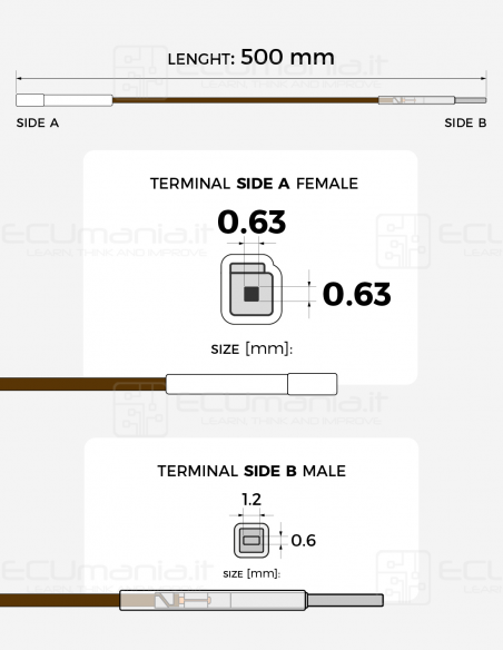 Cavo per interconnessione con terminale femmina MQS 0.63 x 0.63 mm