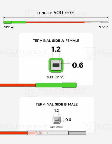 Cavo per interconnessione con terminale femmina MCON 1.2 x 0.6 mm