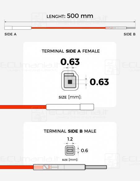 Interconnection Cable – MQS 0.63 × 0.63 mm Female to MCON 1.2 × 0.6 mm Male (White Sleeve)