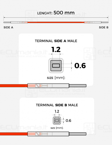 Cavo per interconnessione con terminali maschio MCON 1.2 x 0.6 mm