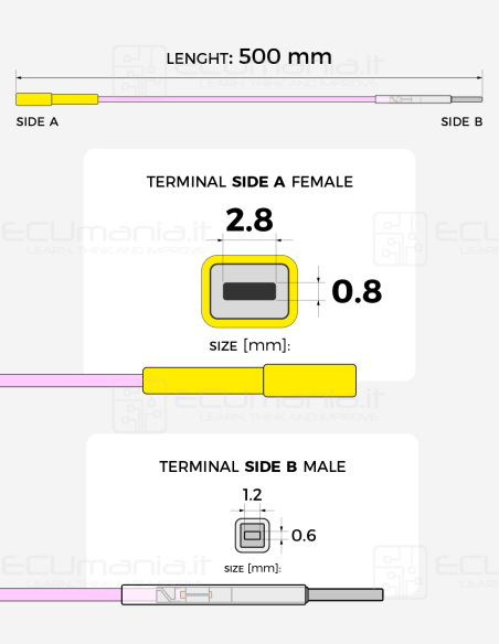 Interconnection Cable – MCP 2.8 × 0.8 mm Female to MCON 1.2 × 0.6 mm Male (Yellow Sleeve)