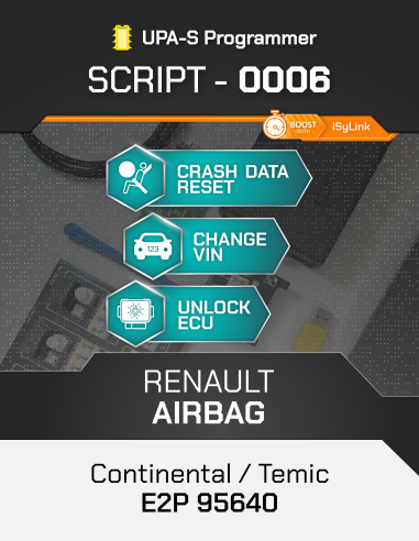 SCRIPT-0006 RENAULT Continental / Temic E2P 95640 per Programmatore UPA-S, Licenza 1 YEAR
