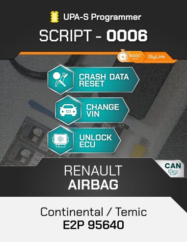 SCRIPT-0006 RENAULT Continental / Temic E2P 95640 per Programmatore UPA-S, Licenza 1 YEAR