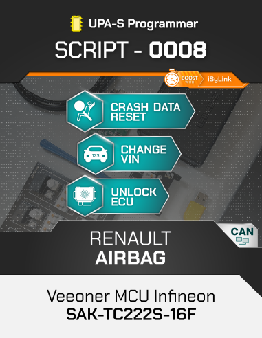 SCRIPT-0008 RENAULT Veeoner MCU Infineon SAK-TC222S-16F per Programmatore UPA-S, Licenza 1 YEAR
