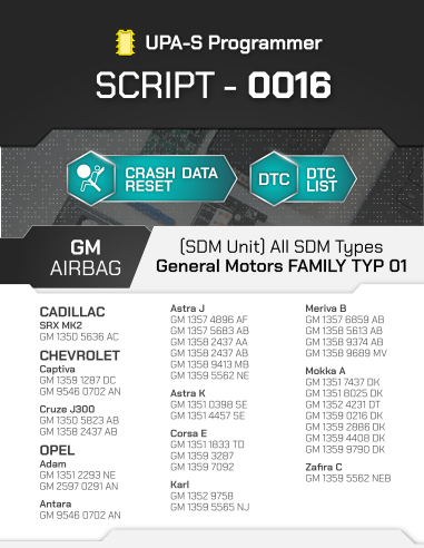 SCRIPT-0016 Airbag Reset GM Airbag (SDM) All...