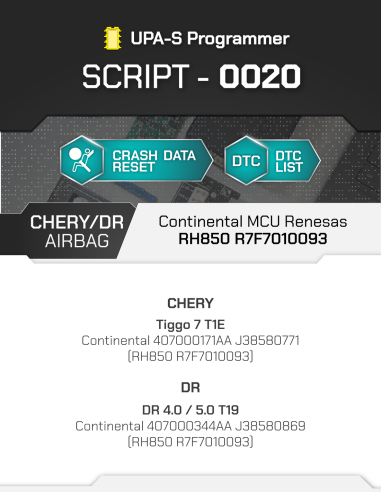 SCRIPT-0020 Airbag Chery / DR Continental MCU...