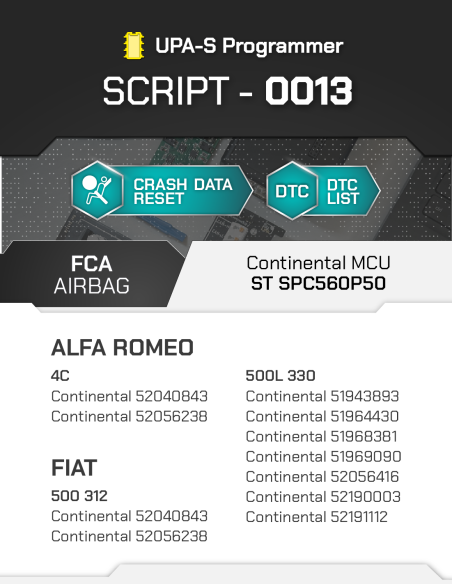 SCRIPT-0013 Airbag Reset FCA Continental MCU ST SPC560P50 for UPA-S Progammer