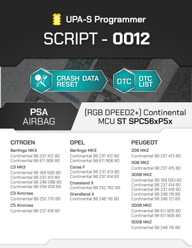 SCRIPT-0012 PSA Airbag Reset Continental SPC560...