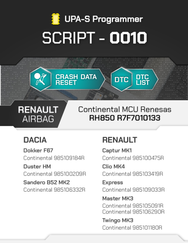 SCRIPT-0010 Airbag Reset Renault Continental...