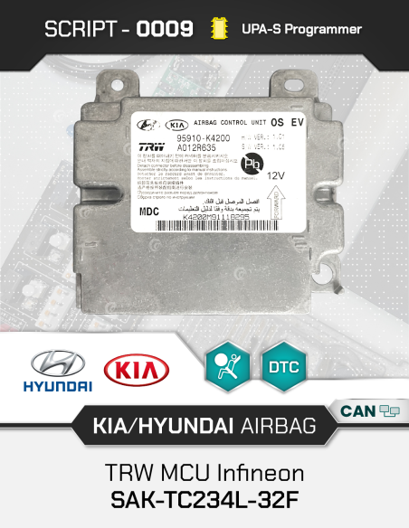 SCRIPT-0009 Airbag Reset Kia/Hyundai TRW MCU Infineon SAK-TC234L-32F for UPA-S Programmer