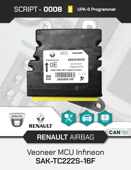 SCRIPT-0008 RENAULT Veoneer MCU Infineon SAK-TC222S-16F per Programmatore UPA-S, Licenza 1 YEAR