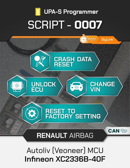 SCRIPT-0007 RENAULT Autoliv (Veoneer) MCU Infineon XC2336B-40F per Programmatore UPA-S, Licenza 1 YEAR